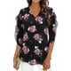 thumbnail image 3 of TaTaai Women's V-Neck Chiffon Shirt Double Layer Three-Quarter Sleeve Loose Blouse Floral Print A-Line Top Breathable Elegant Wear Gift, 3 of 7