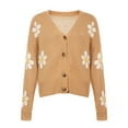 thumbnail image 3 of HUBERY Women Daisy Print Single-Breasted Long Sleeve Knitwear Cardigan, 3 of 8