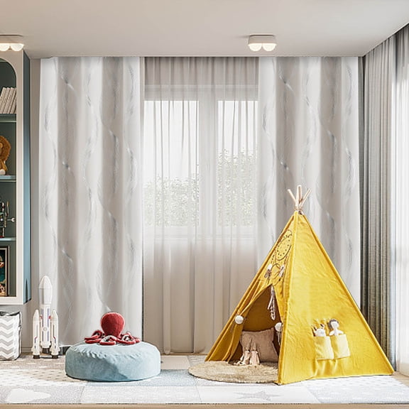 HCBY Blackout Curtains - Silver Wave Print, Thermal Insulated, Noise Reducing, Privacy Drapes for Bedroom & Living Room (Beige,63"x52")