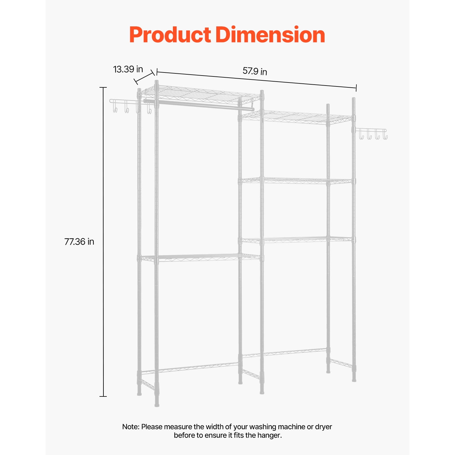 KFFKFF Over Washer and Dryer Storage Racks, 57.9" Clothes Drying Rack with Adjustable Shelves & Hanging Rod, Ideal for Space-Saving Storage and Organization, White