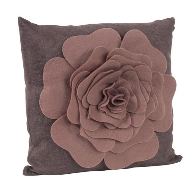 SARO FT331.CT17S 17 in. Hampton Bay Square Saro Flower Design Throw Pillow - Chocolate
