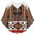 thumbnail image 4 of Ornate Red Gold Textile Design Women's V-Neck Blouse With 3/4 Ruffled Bell Sleeves Casual Top Ladies Blouses, 4 of 7