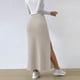 thumbnail image 4 of Falda lápiz midi elástica de punto acanalado de cintura alta para mujer: bajo con abertura, ajuste ceñido, ropa informal, 4 of 8