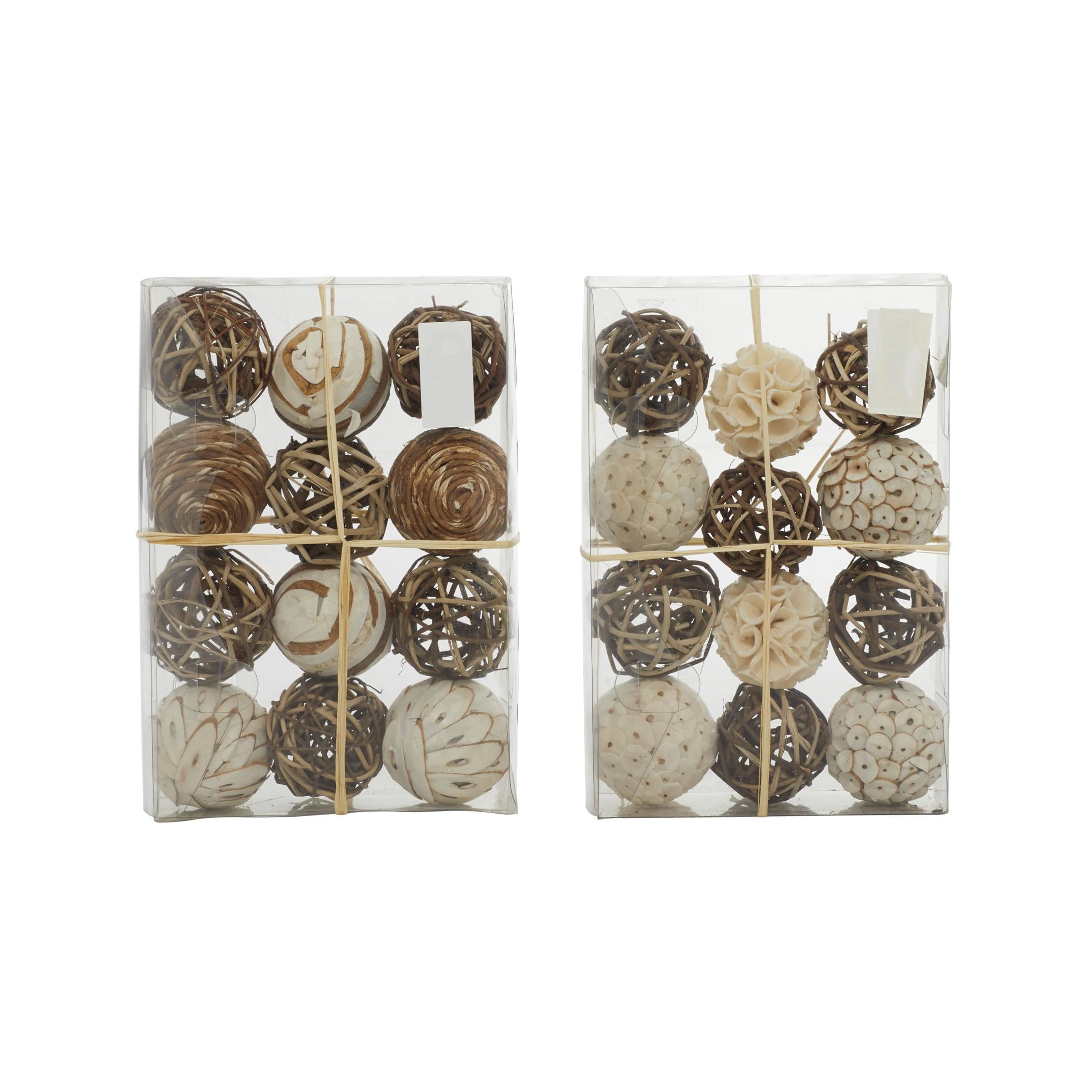 DecMode Brown 7" Handmade Dried Plant Orbs & Vase Filler with Varying Designs (2 Count)