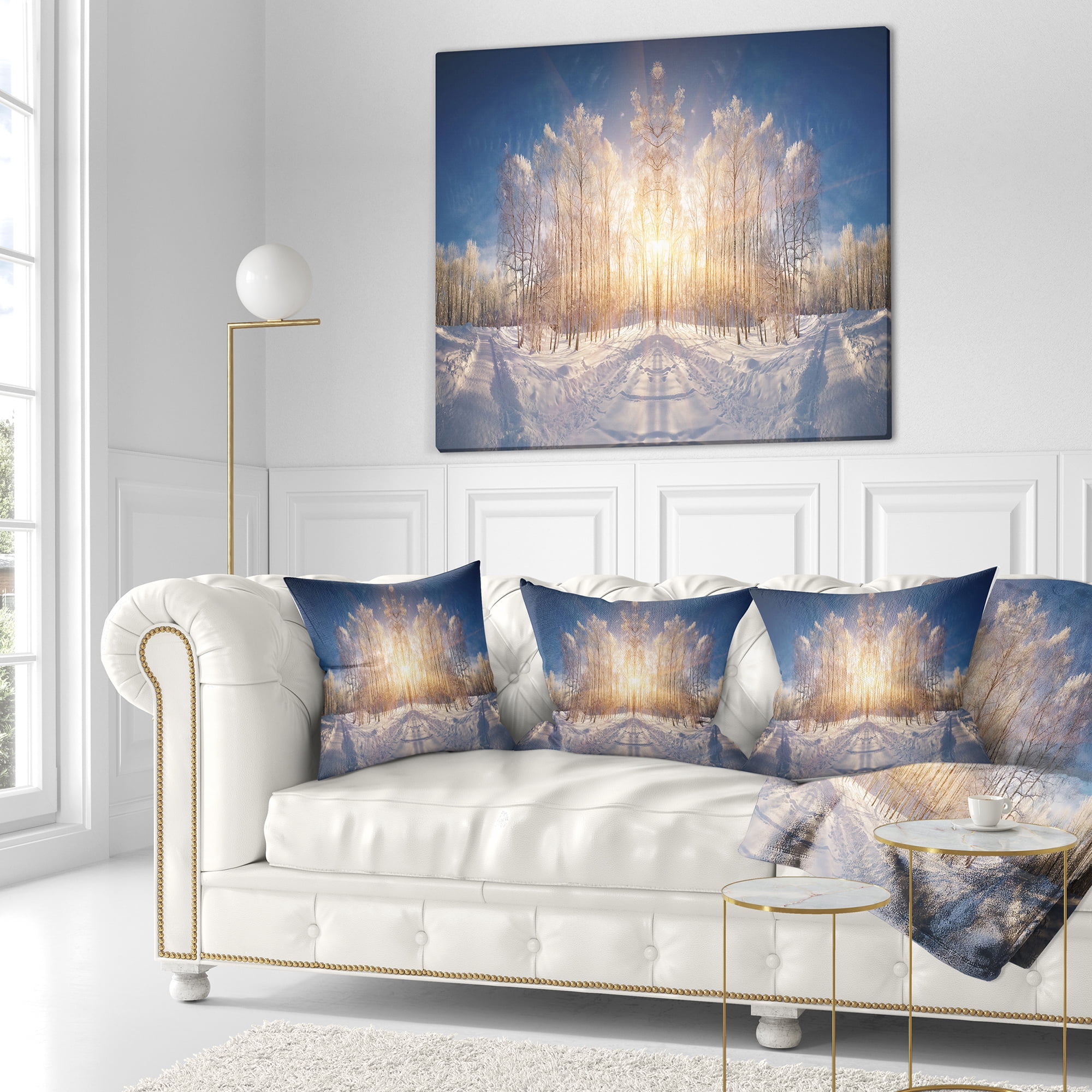 Designart Horizontally Flipped Winter Land - Landscape Printed Throw Pillow - 18x18