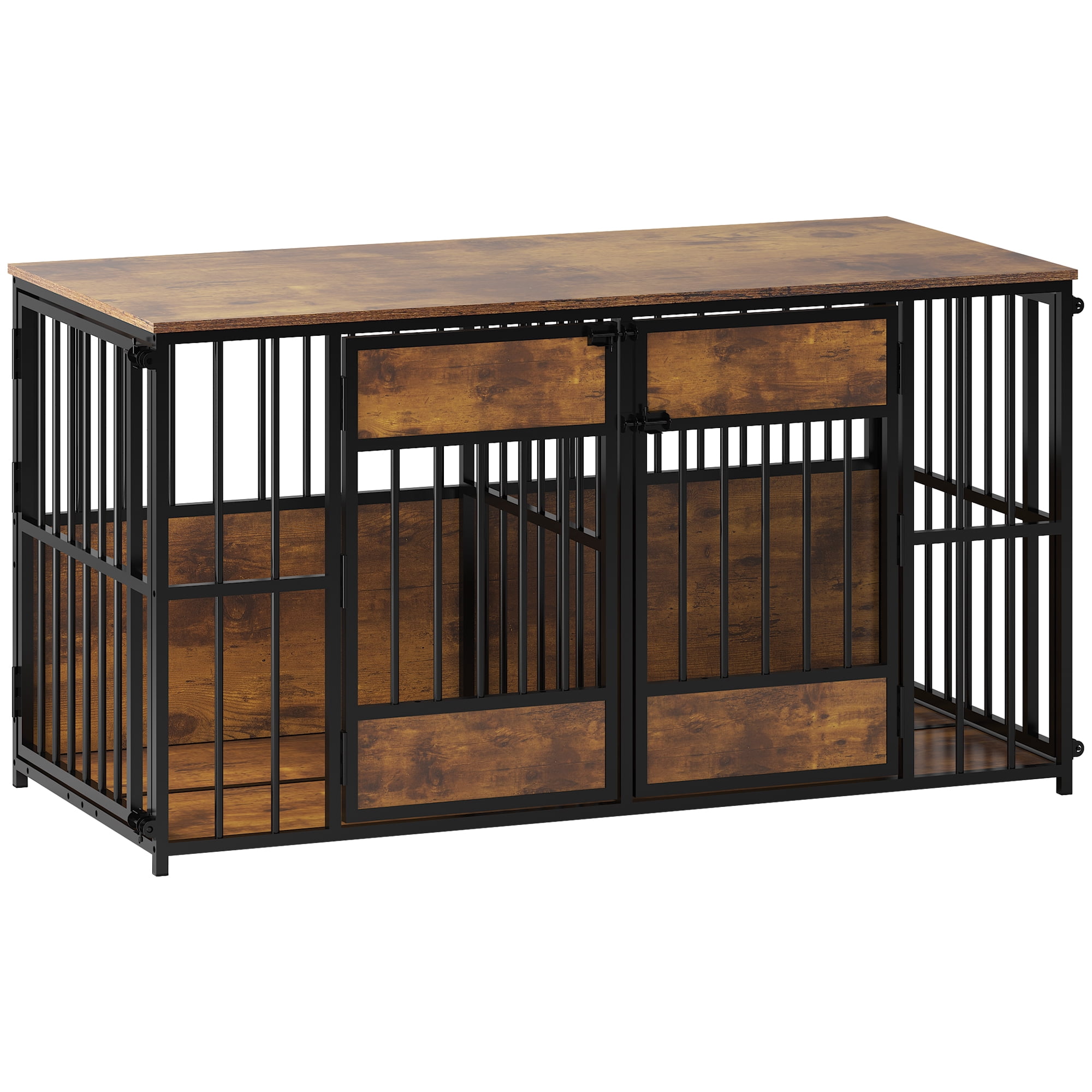 Wooden Dog Crate Furniture, Large Dog Kennel with Storage Top, Indoor Pet Cage