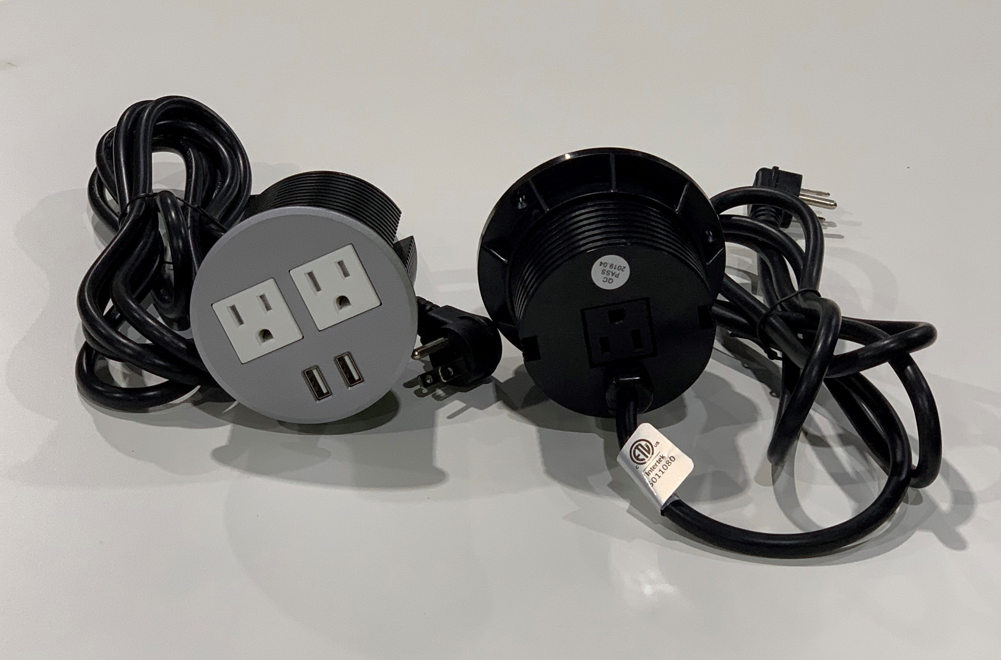 Boss Office Products Simple System Grommet With 2 Electrical And 2 USB Top Ports, 3" Diameter Silver/Black