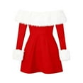 thumbnail image 4 of Christmas Ladies Fashion Off-Shoulder Velvet Furred Skirt Long Sleeve Solid Color Dress for Holiday Party and Festive Events,Red,2XL, 4 of 5