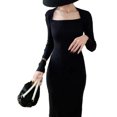 thumbnail image 4 of Vestido ajustado Vintage para mujer, vestido ajustado de manga larga, cómodo, transpirable, con cuello cuadrado, 4 of 8