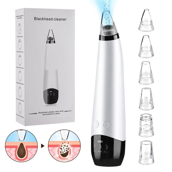 Blackhead Remover Pore Vacuum, Whitehead Vacuum Facial Pore Cleaner, Electric Blackhead Remover Tool with 3 Suction, 6 Probes, 250mAh Battery Rechargeable for Face Pore Cleaning