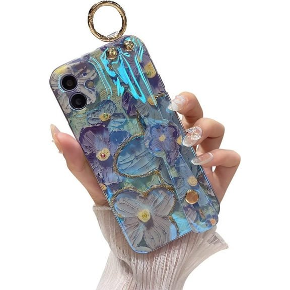 for iPhone 11 Case Cute with Wrist Strap Kickstand Glitter Bling Cartoon IMD Soft TPU Shockproof Protective Cases Cover for Girls and Women - Sunflower