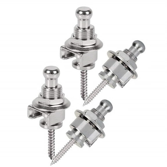 Set of 4Pcs Quick Release Metal Guitar Strap Lock Security Strap Locking Buttons End Pins with Mounting Screws for Electric Acoustic Guitar,Bass,Ukulele - Silver