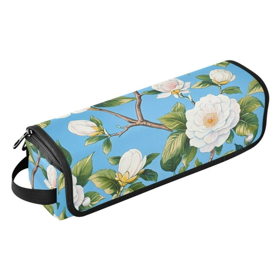 Hair Tool Travel Bag with Heat Resistant Mat for Flat Iron, Straighteners, Curling Iron, Makeup, Toiletries & Haircare Accessories, Portable Hot Tools Organizer with Hangdbag. White Camellias