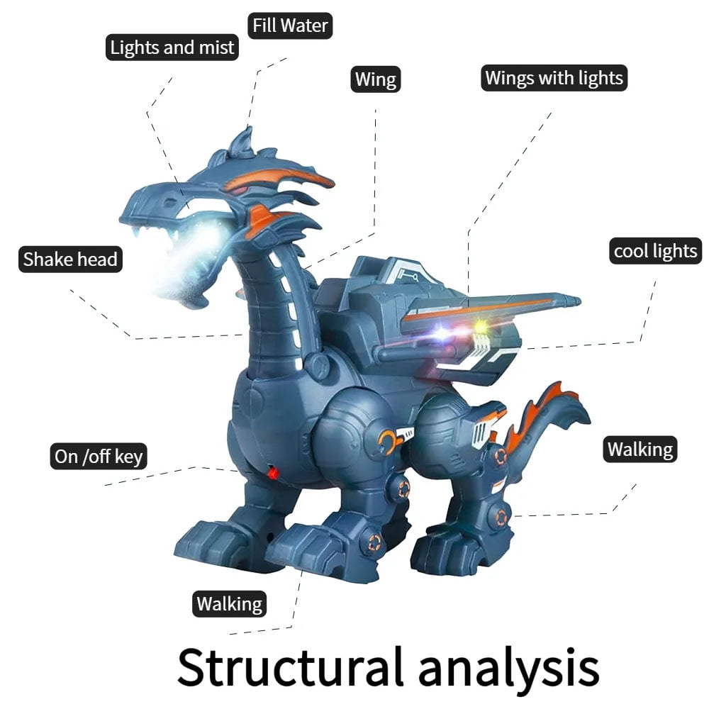 Blue Walking Dinosaur Robot with Mist Spray and LED Lights – Interactive STEM Toy for Kids Ages 3–12, Great Gift for Birthdays and Parties