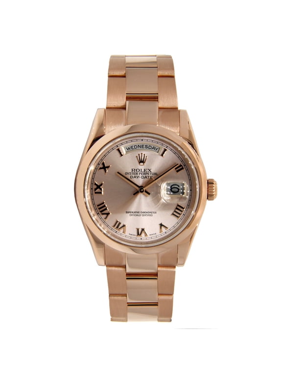 Pre-Owned 18K Rose Gold Rolex Day Date Presidet 36mm Pink Champagne with Roman Numeral Dial