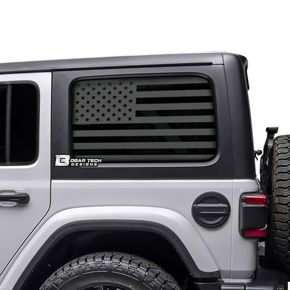 Bogar Tech Designs Precut American Flag Vinyl Rear Side Window Decal Stickers Compatible with Jeep Wrangler JL JLU 2018-2021, Matte Black