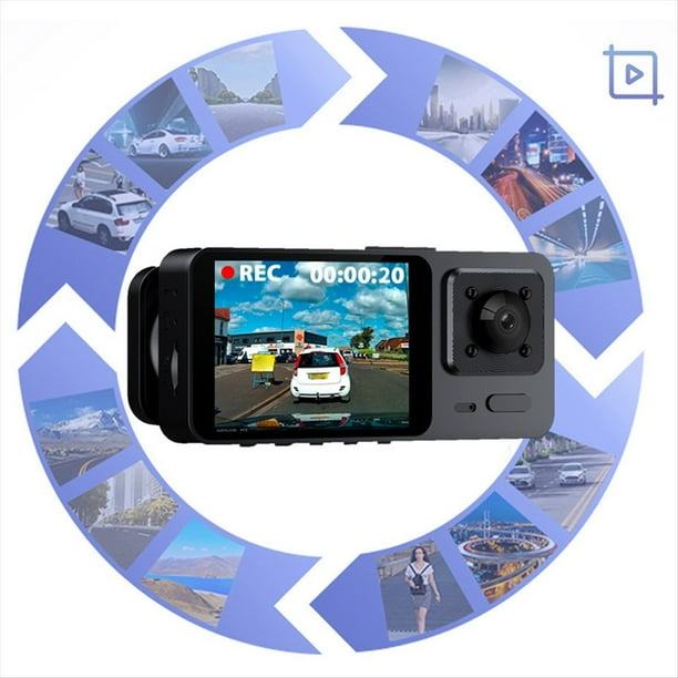 Dash Cam Frontal e Interior WIFI 1080P con Tarjeta de Memoria 32G Pantalla de 2 Pulgadas Visión Gran Angular de 170° WDR Modo de Estacionamiento 24H