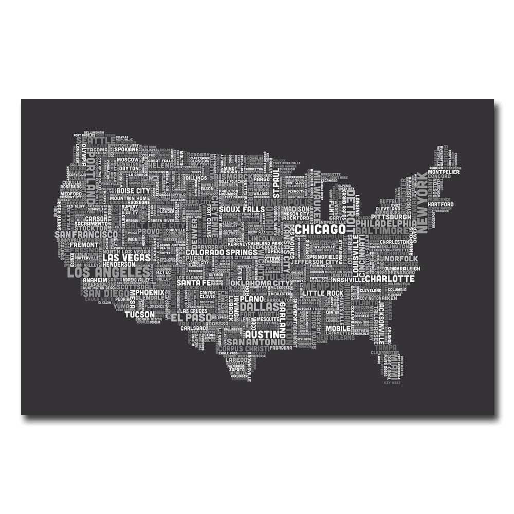 Michael Tompsett 'US Cities Text Map III' Canvas Art