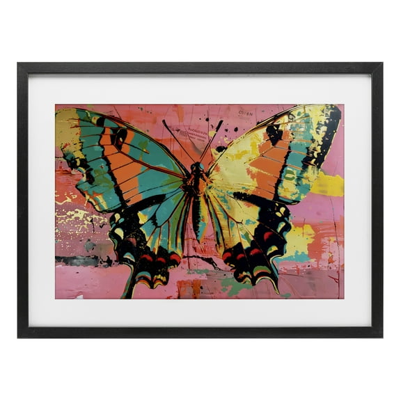 Stupell Industries Retro Butterfly over Abstract Pink Black Framed Print Under Glass, design by LSR Design Studio
