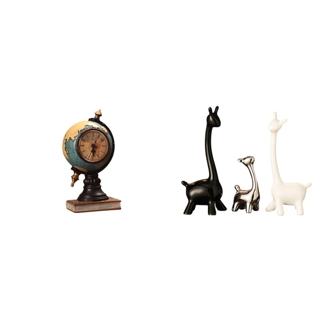 Figura de escritorio,Reloj de mesa con figura de globo terráqueo,decoración para oficina y hogar,Reloj de escritorio,figura decorativa,decoración para el hogar,Estatua de ciervo alce,Estatua