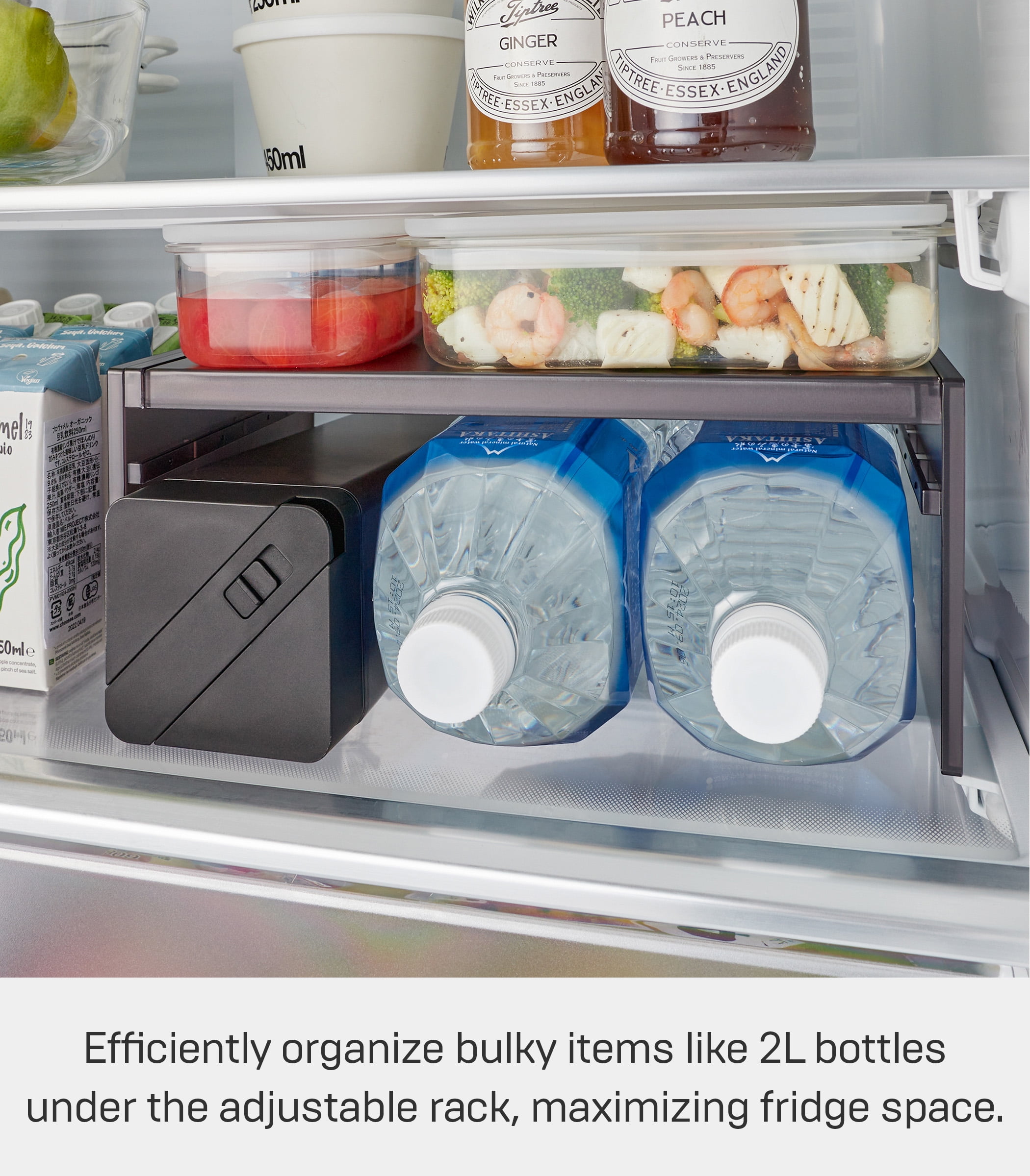 Yamazaki Home Two-Way Adjustable Refrigerator Shelf, Black, Plastic, Expandable, Minimal Assembly