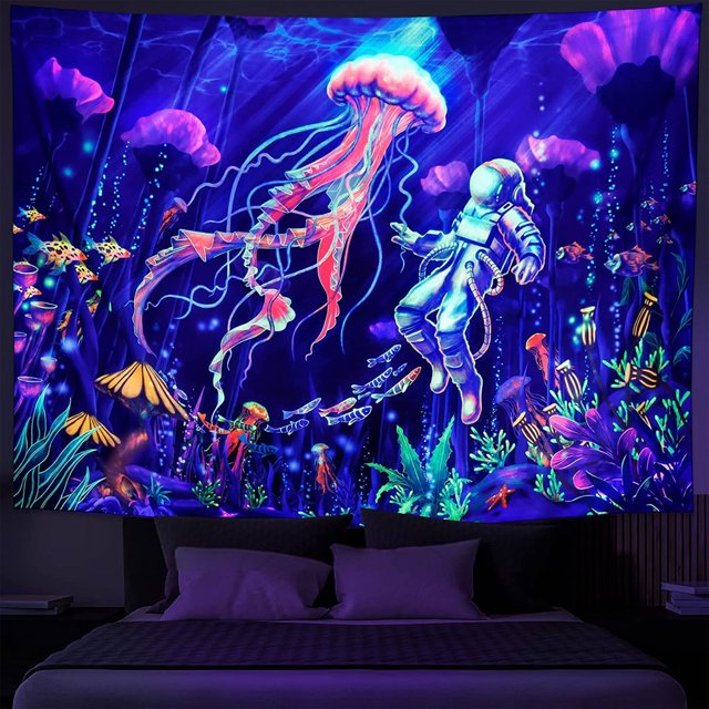 Tapiz Reacción UV Planta Medusa Tapiz Neón Galaxia Espacio Tapiz Tapiz Habitación