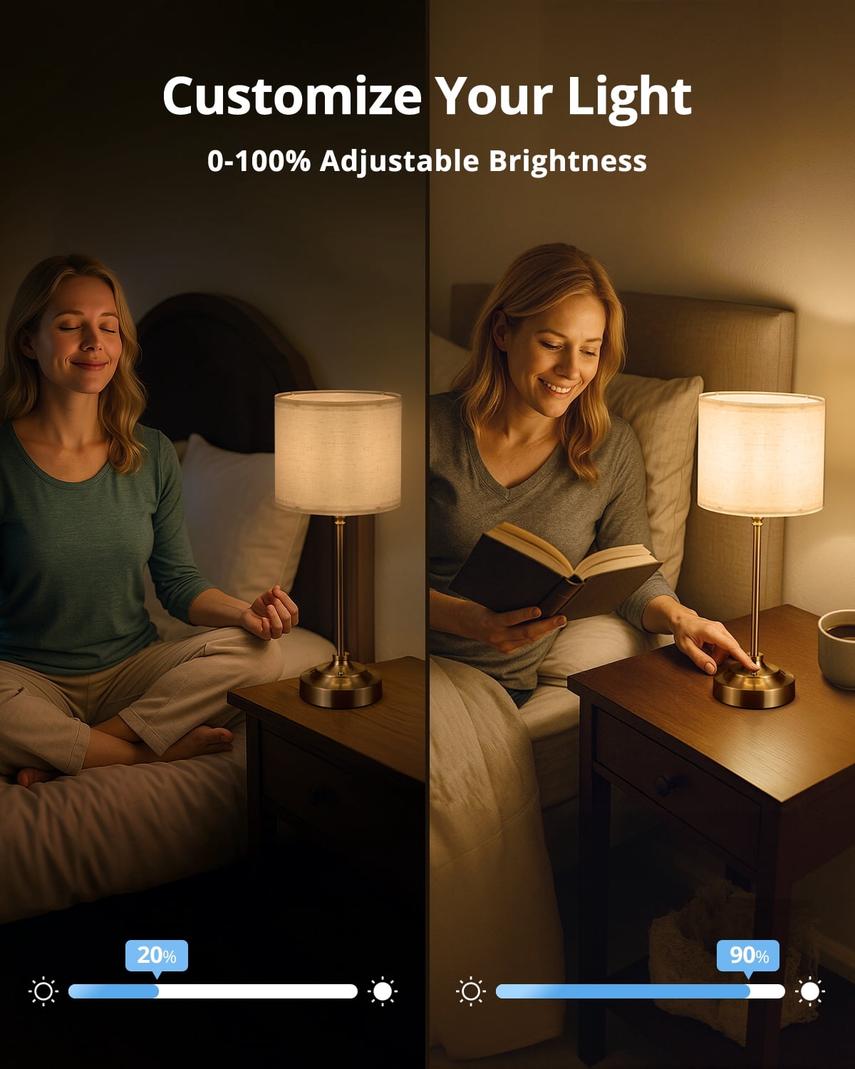 Combuh Cordless Bedside Table Lamp for Bedroom 6000mAh Battery Operated, Rechargeable Dimmable Touch Small Nightstand Lamps With USB C Charging Ports and AC Outlet for Living Room Office
