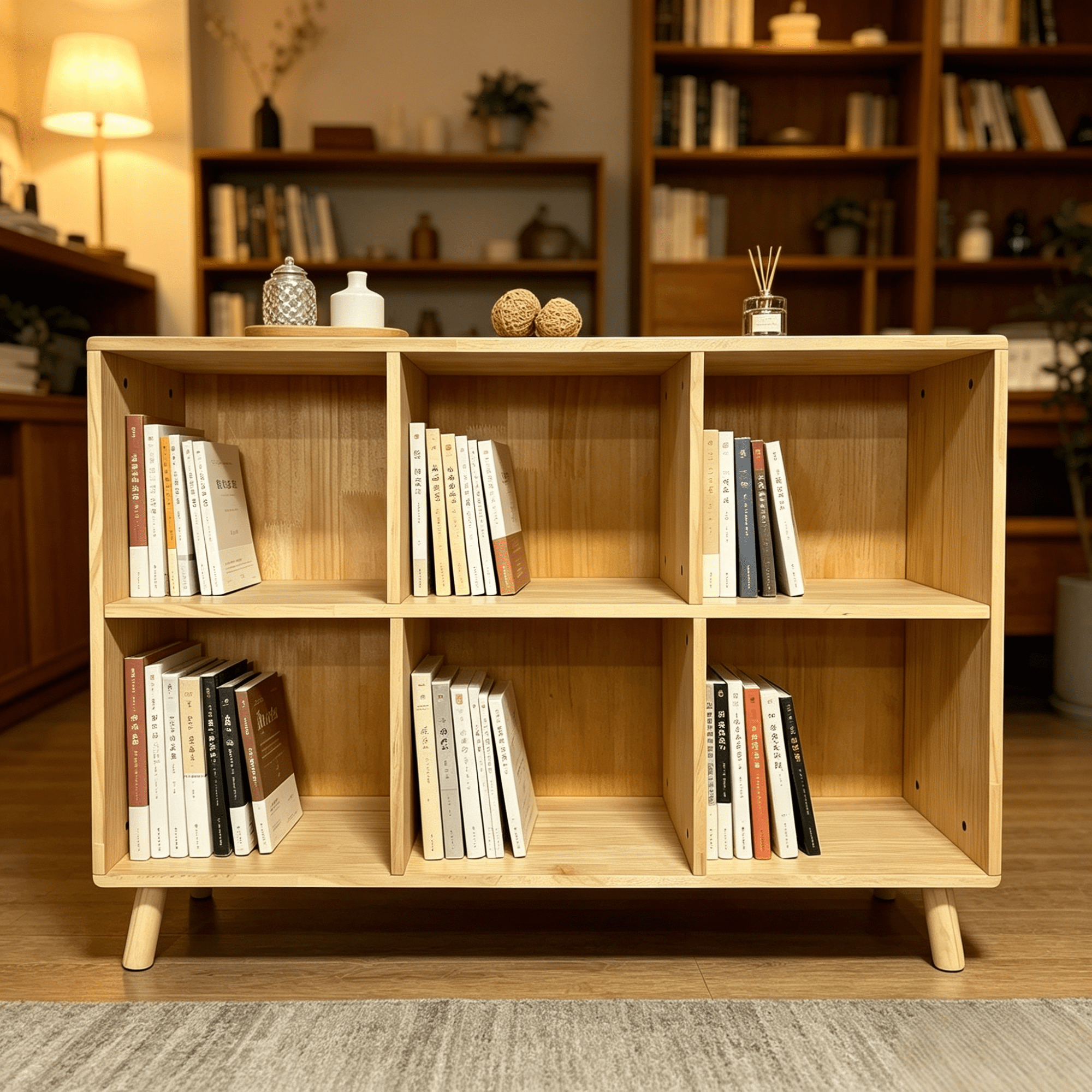 Leumius 6 Cube Storage Shelf, Freestanding Open Bookcase with Legs, Natural Solid Wood Cubby Organizer for Living Room, Bedroom, Office, Entryway