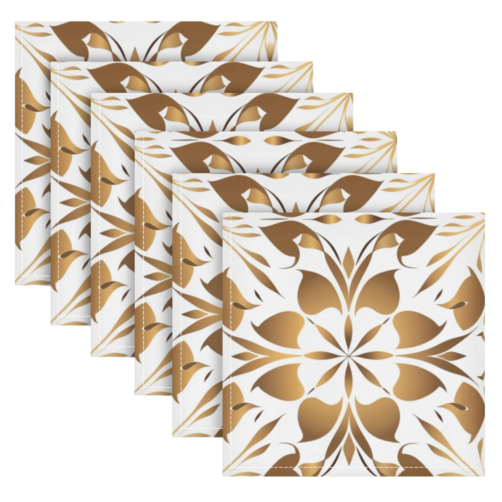 JSTEL Gold Geometric Flower Floral Cloth Napkins Set of 6, 20x20 Inch Washable and Reusable Napkin for Decoupage Dinner Party Everyday Use