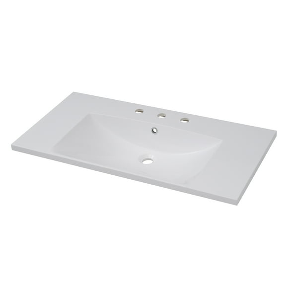 36‘‘x18‘‘ Bathroom Sink with Three Holes (8” Centerset) Resin Bathroom Vanity Sink Top with Overflow Drop in Bathroom Vessel Sink Rectangle Ideal for Small Spaces White