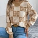 thumbnail image 4 of Suéter de cuello redondo para mujer, otoño e invierno, con farol navideño a cuadros, manga larga, top acrílico para mujer, 4 of 8