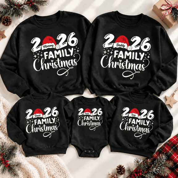 Family Holiday Christmas Crewneck Sweatshirt, Custom Role Graphic Pullover