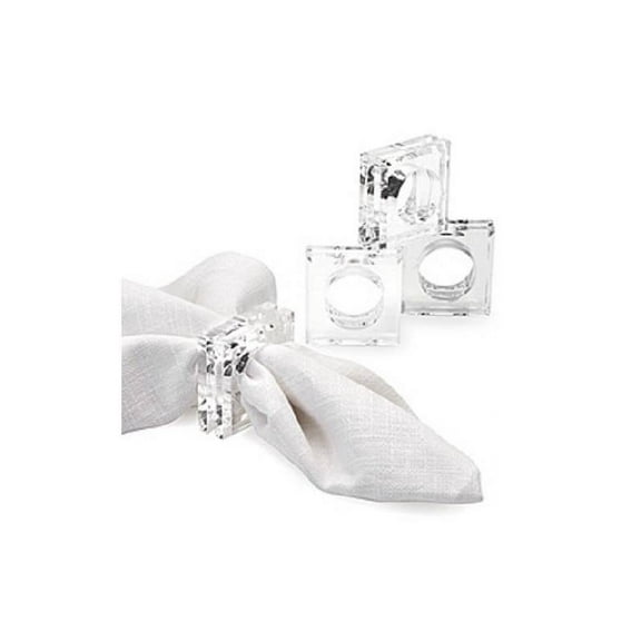 Acrylic Lucite Set of 4 Square Beveled Napkin Rings
