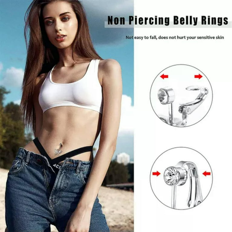 HOOUN PC Women Fake Navel Belly Button Rings Pendant CZ Clip on