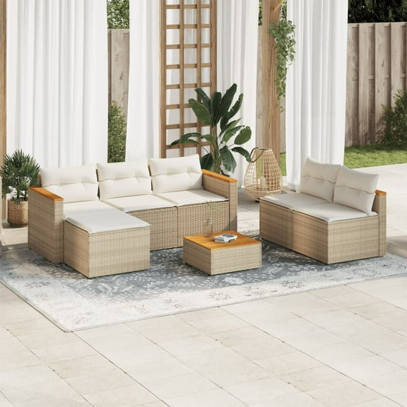 vidaXL Patio Sofa Set with Cushions Garden Furniture 5 Piece Poly Rattan Acacia