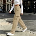 thumbnail image 5 of Sweatpants Women Zaewscy Women's Casual Solid Color Drawstring Elastic Waist Sweatpants Cuffed Side Pockets Pants Khaki L, 5 of 8