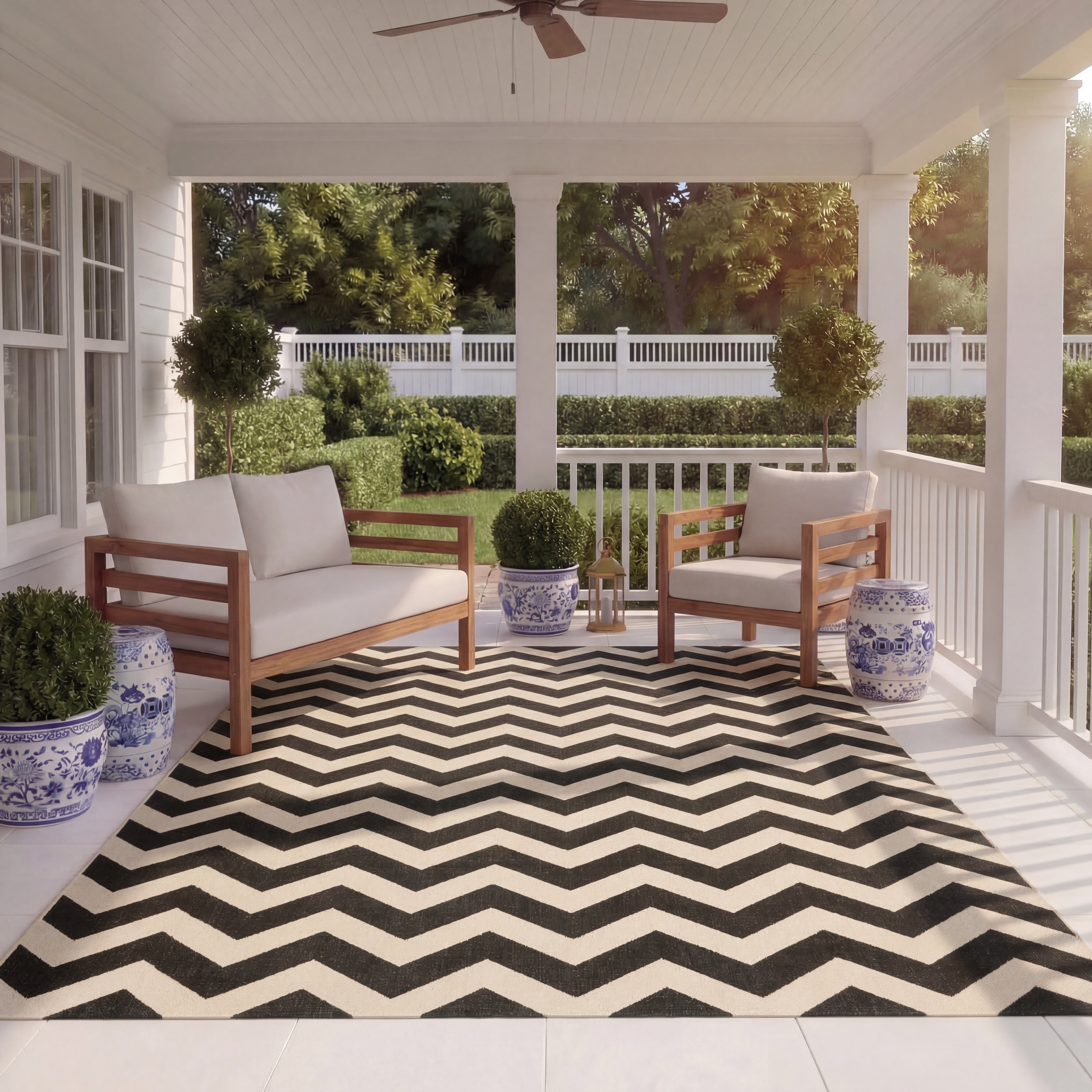 Safavieh Courtyard Bailey Chevron Indoor/Outdoor Area Rug, Black/Beige, 9' x 12'