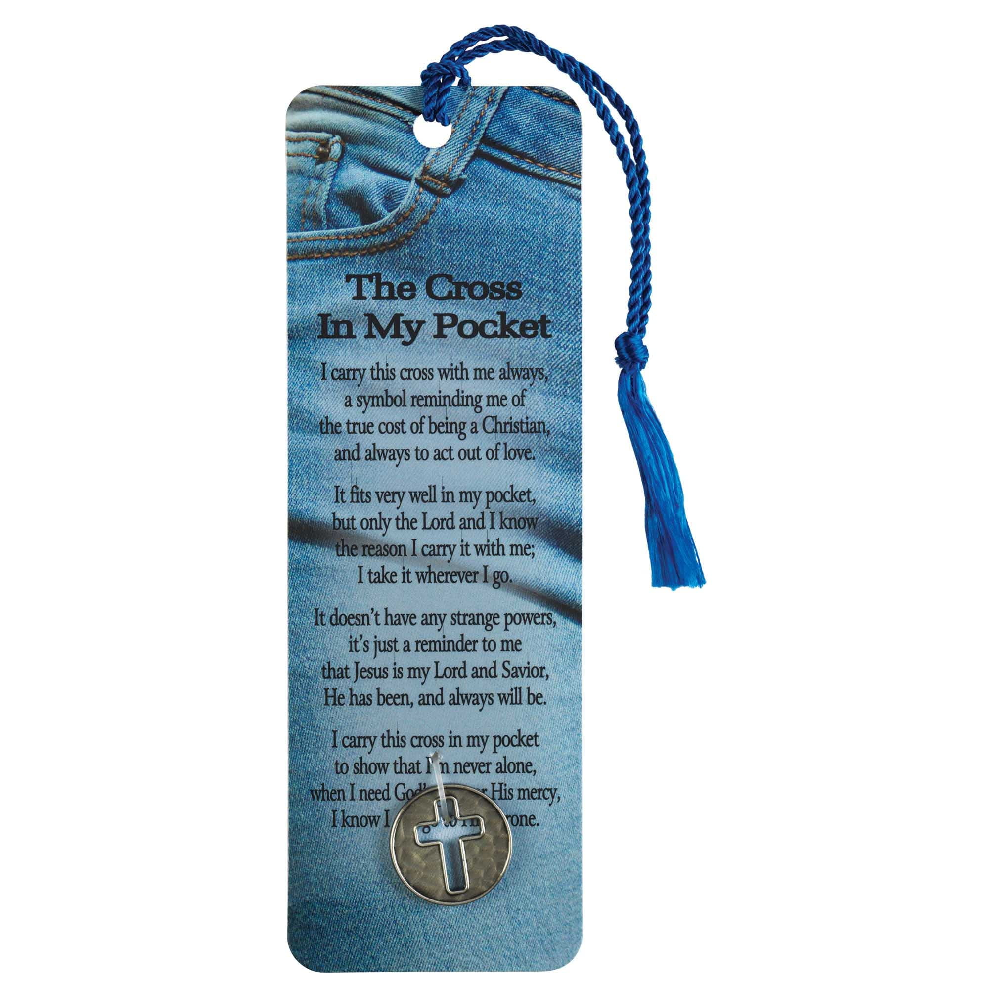 Dicksons Cross in My Pocket Blue Denim 6 inch Paper Tussled Bookmark with Coin Pack of 15