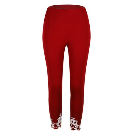 

Bomotoo Women Elastic High Waist Yoga Leggings Athletic Tummy Control Casual Lounge Pants with Hollow Out Floral Hem