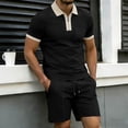thumbnail image 2 of 2 Piece Casual Set for Men Knit Quarter Button Shirt with Shorts Half Zip Collared Top Drawstring Shorts Summer Matching Tracksuit L, 2 of 5