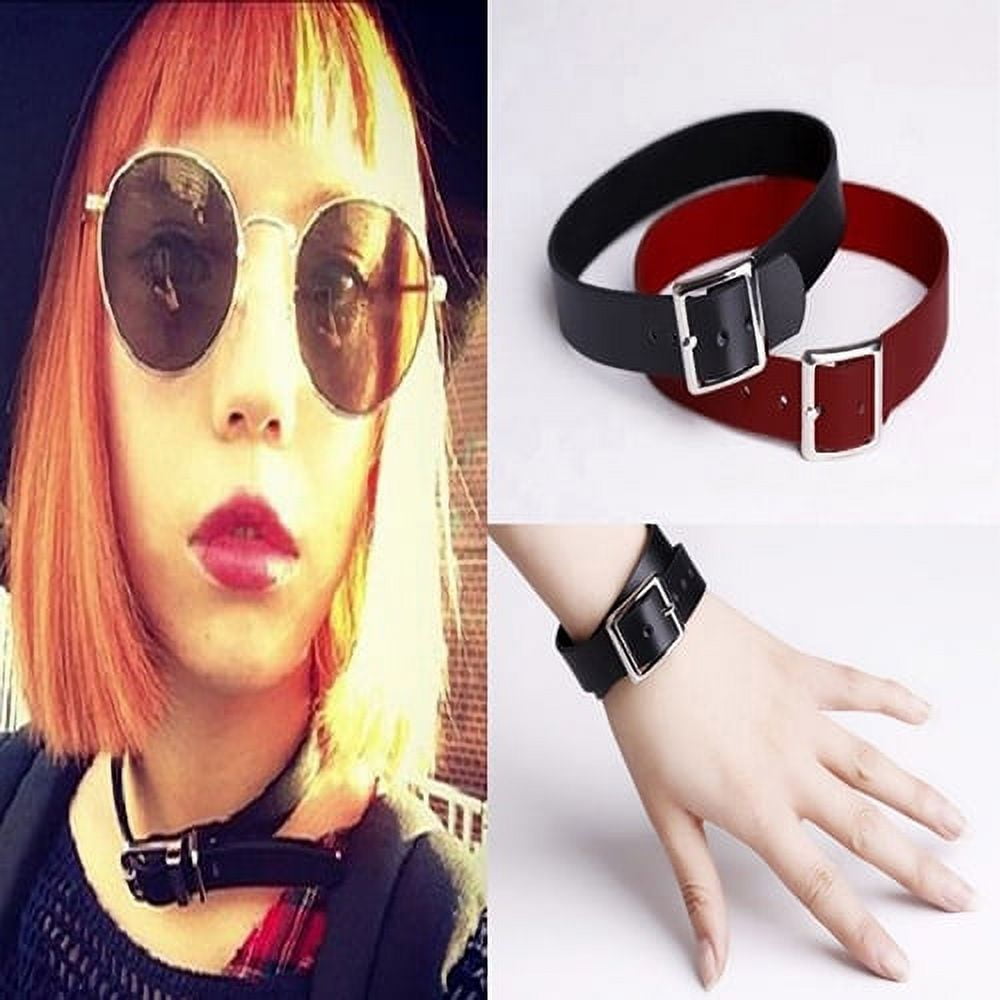 Yesbay Punk Gothic Black Faux Leather Choker Cross Spike