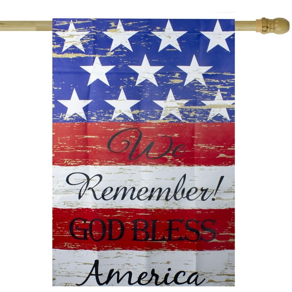 Northlight Stars and Stripes "We Remember! God Bless America" Patriotic House Flag - 40" x 28"