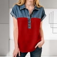 thumbnail image 3 of OGLCCG Denim Shirts for Girls Button Up V Neck Lapel Collar Casual Short Sleeve Tees-Shirts Fashion Patchwork Western Blouses 4-15 Years, 3 of 5