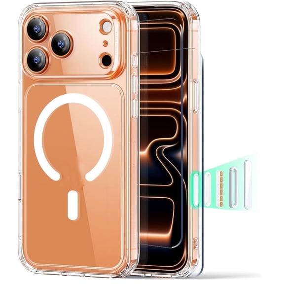 for iPhone 17 Pro Max Case,Acrylic Clear Back,2X Screen Protector,Compatible with Mag Safe,Camera Control, Magnetic Phone Case Shockproof Cover for iPhone 17 Pro Max 6.9"