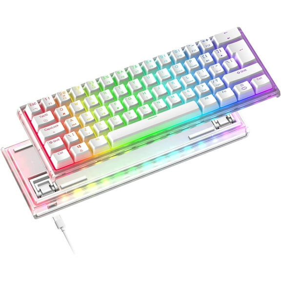 MAGIC-REFINER MK25-1 60% Mechanical Keyboard Custom Hot Swappable Gaming Keyboard Programmable Double-sided RGB Backlit Transparent Case Pudding Keycaps NKRO Compact for Gamer PS4 Xbox PC(Red Switch)