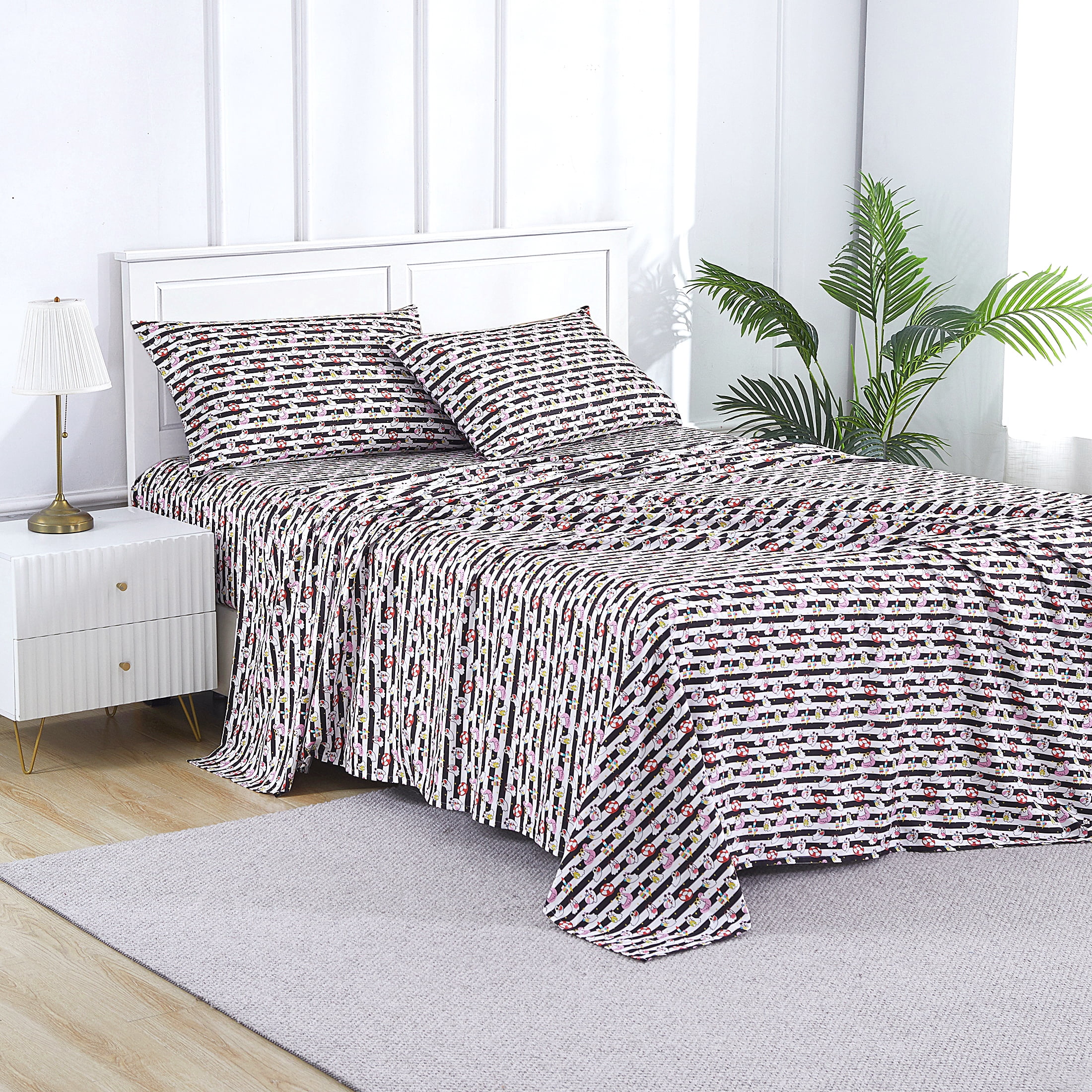 Summerween Soft Microfiber Sheet Set, Black & White Nautical Ghosts, Queen