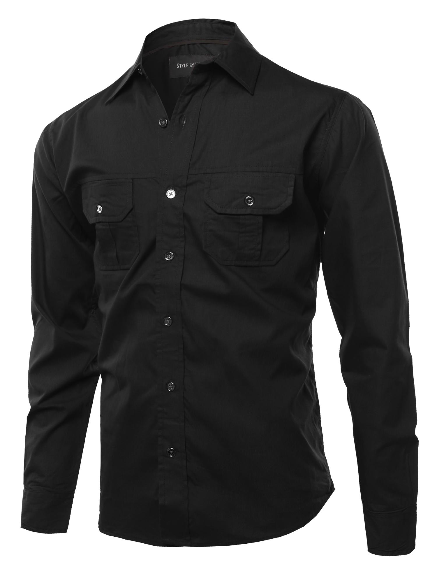 FashionOutfit Men's Solid Casual Chest Pocket Long Sleeve Button Down