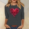 thumbnail image 1 of Jienlioq Chandail en Molleton de la Saint-Valentin pour Femmes Imprimé Décontracté Col Rond Manches 3/4 Gris Foncé 3TG, 1 of 4