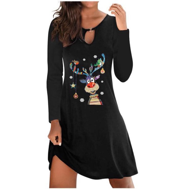 Vestidos Navideños Para Mujer Moda Erógena Papá Noel Estampado Navideño Cobertura Vestido Largo Odeerbi ODB203443