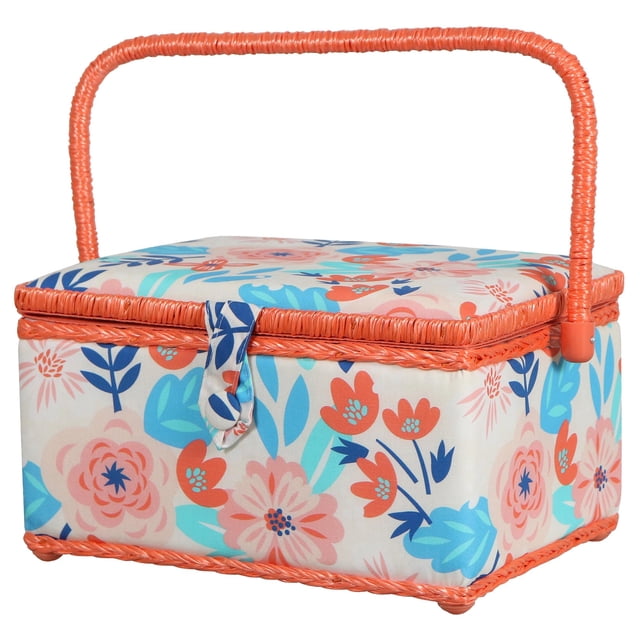 Cesta de Costura SINGER 40355 con Bandeja Extraíble de Almacenamiento y Diseño Floral